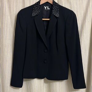 YL by Yair Elegant Black Blazer with Embellished Collar